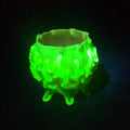 Lot 002 - Antique Early 20th Century Uranium Art Glass Bowl with Pink Interior, Applied Glass Coral Decoration, and Crimped Rim, UV Reactive, 4-1/2" H