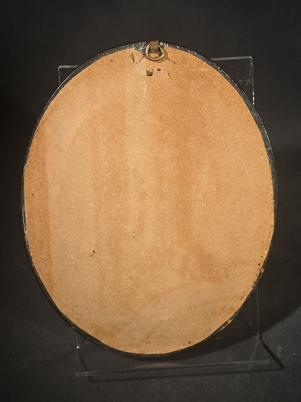 Pair of Antique French Hair Work Mourning Palettes Under Glass in Oval Black Frames including Graveyard Scene Inscribed "Souvenir" and Photograph Portrait of a Young Woman