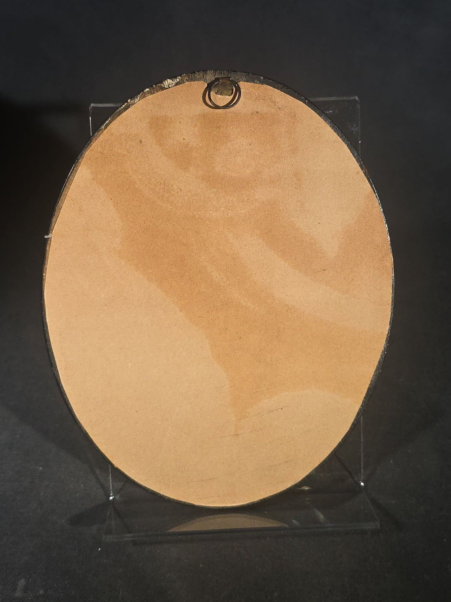 Pair of Antique French Hair Work Mourning Palettes Under Glass in Oval Black Frames including Graveyard Scene Inscribed "Souvenir" and Photograph Portrait of a Young Woman