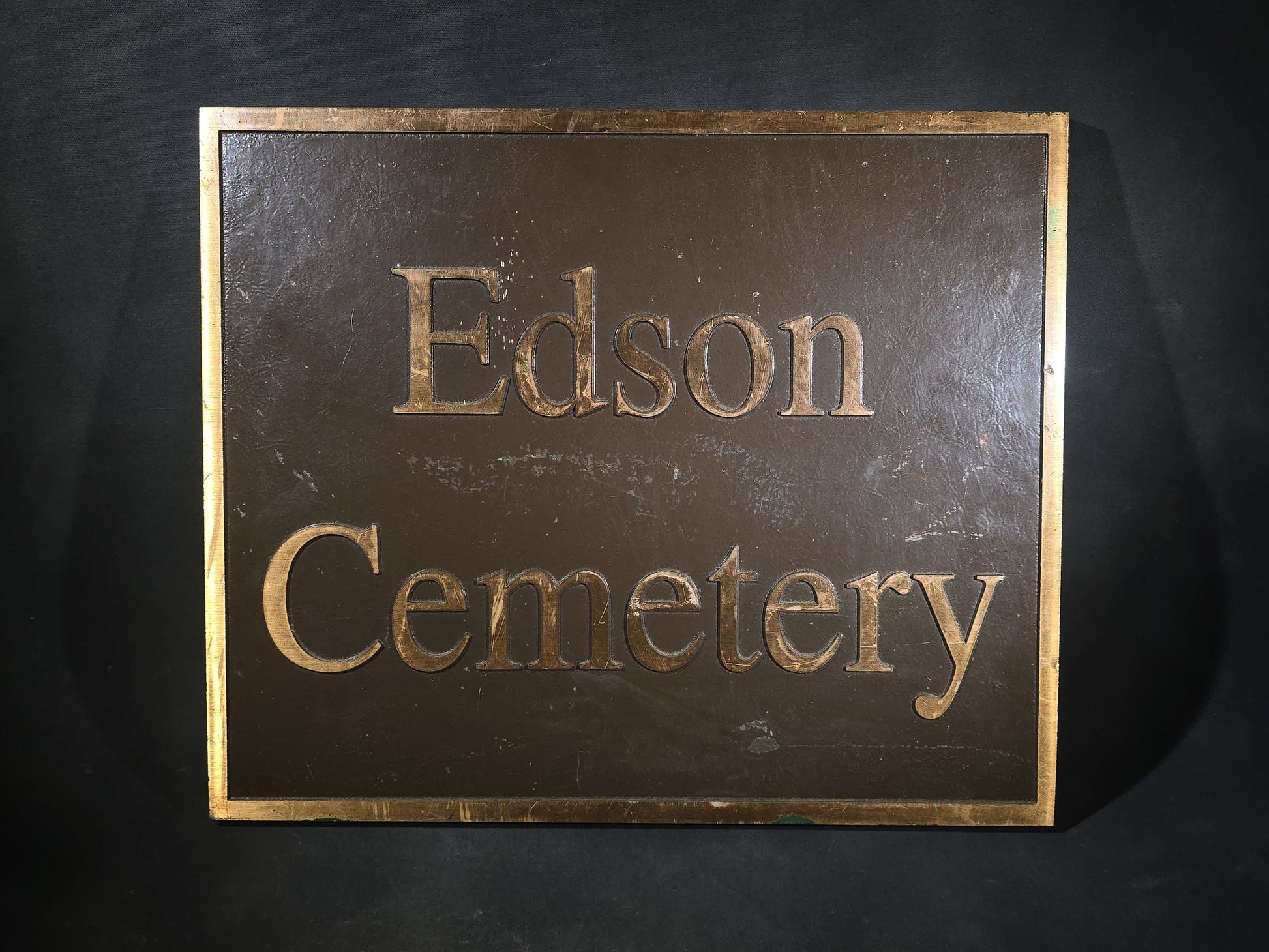 Vintage Bronze "Edson Cemetery" Sign from Lowell, Massachusetts, Burial Place of Jack Kerouac