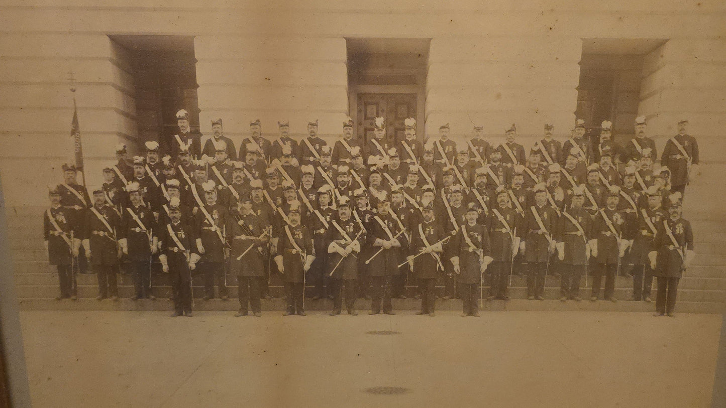 Lot 001 - Antique Framed Knights Templar Photograph, Pilgrimage of Holyrood Commandery No. 32 K.T., Cleveland, Ohio, Photographed by Geo. Prince, Washington, D.C., 29-1/2" W x 25-3/4" H (2)