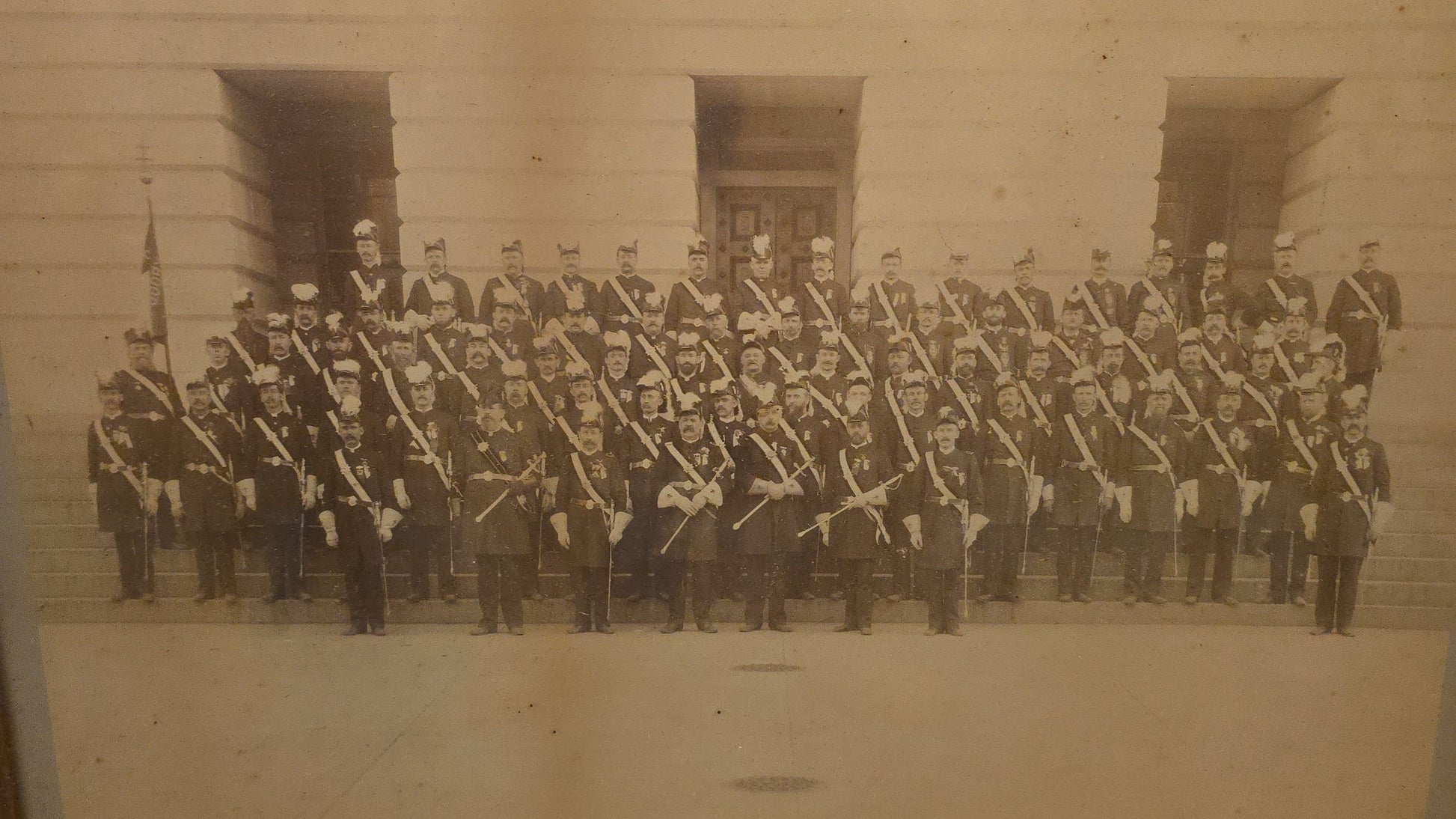 Lot 001 - Antique Framed Knights Templar Photograph, Pilgrimage of Holyrood Commandery No. 32 K.T., Cleveland, Ohio, Photographed by Geo. Prince, Washington, D.C., 29-1/2" W x 25-3/4" H (2)