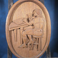Lot 019 - Vintage Hand-Carved Oval Wood Relief Plaque, Sign Maker's Trade Sign, 19-3/4" L x 27-1/2" W
