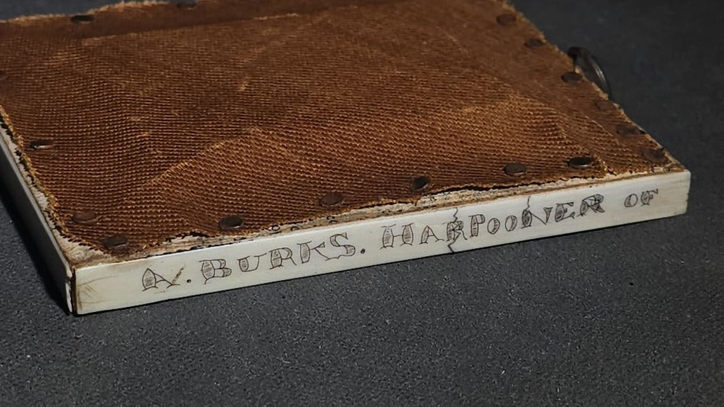 Antique Scrimshaw Whale Bone Framed Ambrotype Photograph of A. Burks, Harpooner, Inscribed "A. Burks. Harpooner of the Whaling Bark Kathleen 1884," New Bedford, Massachusetts