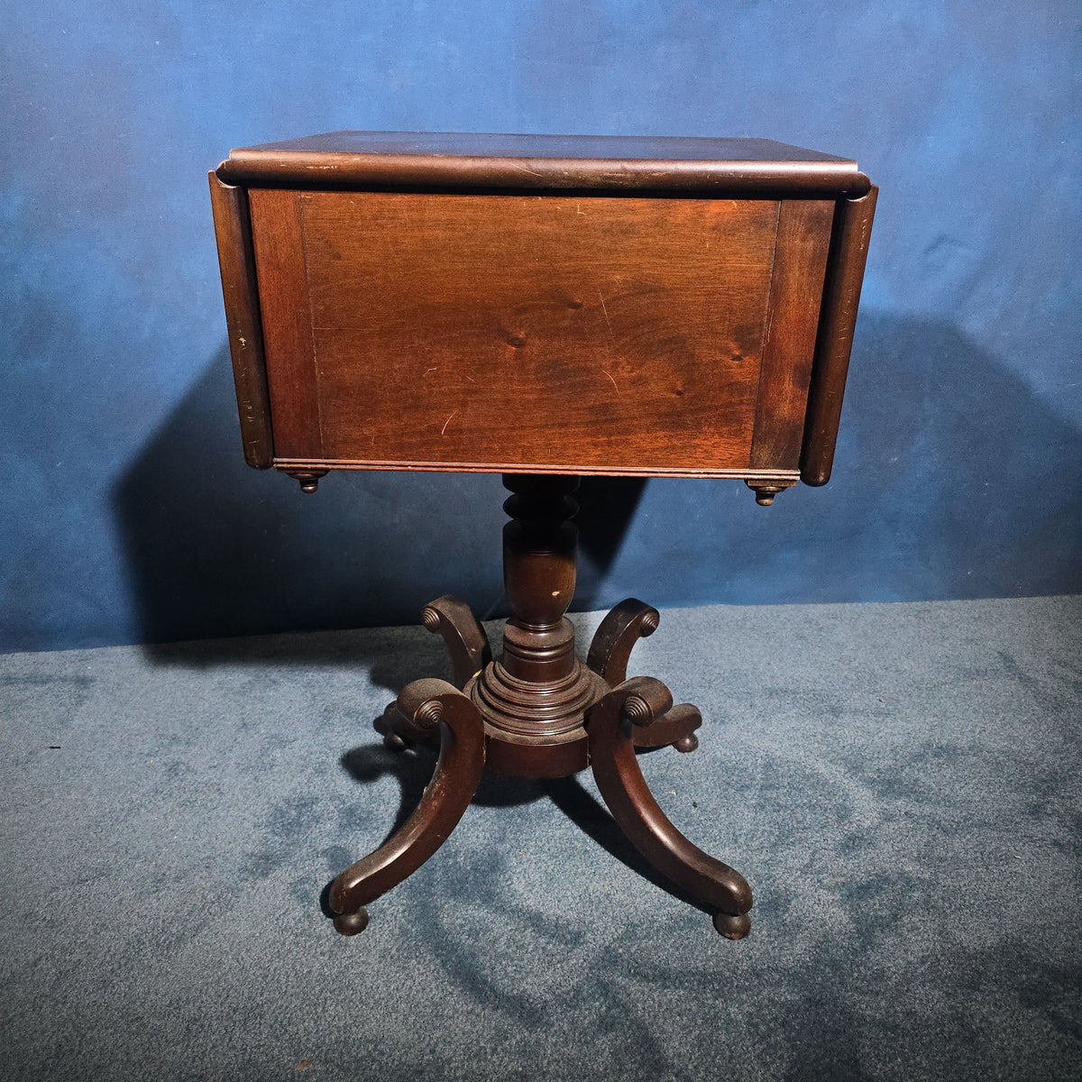 Antique Two-Drawer Drop-Leaf Pedestal Work Table or Night Stand