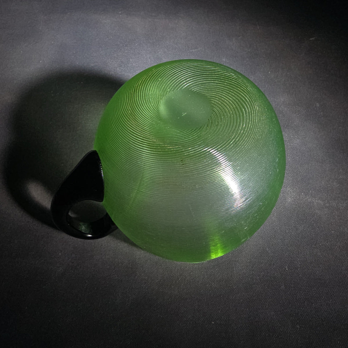 Vintage Hand-Blown Green Uranium Glass Pitcher with Applied Black Handle, UV Reactive
