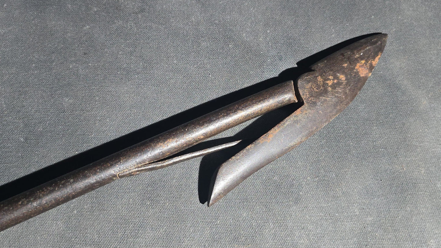 Antique Wrought Iron Toggle Harpoon Head with Remaining Rope Work at Shaft, Mid-19th Century