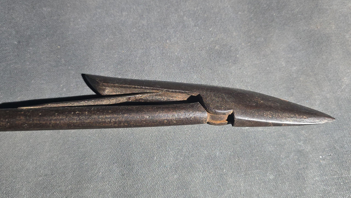 Antique Wrought Iron Toggle Harpoon Head with Remaining Rope Work at Shaft, Mid-19th Century