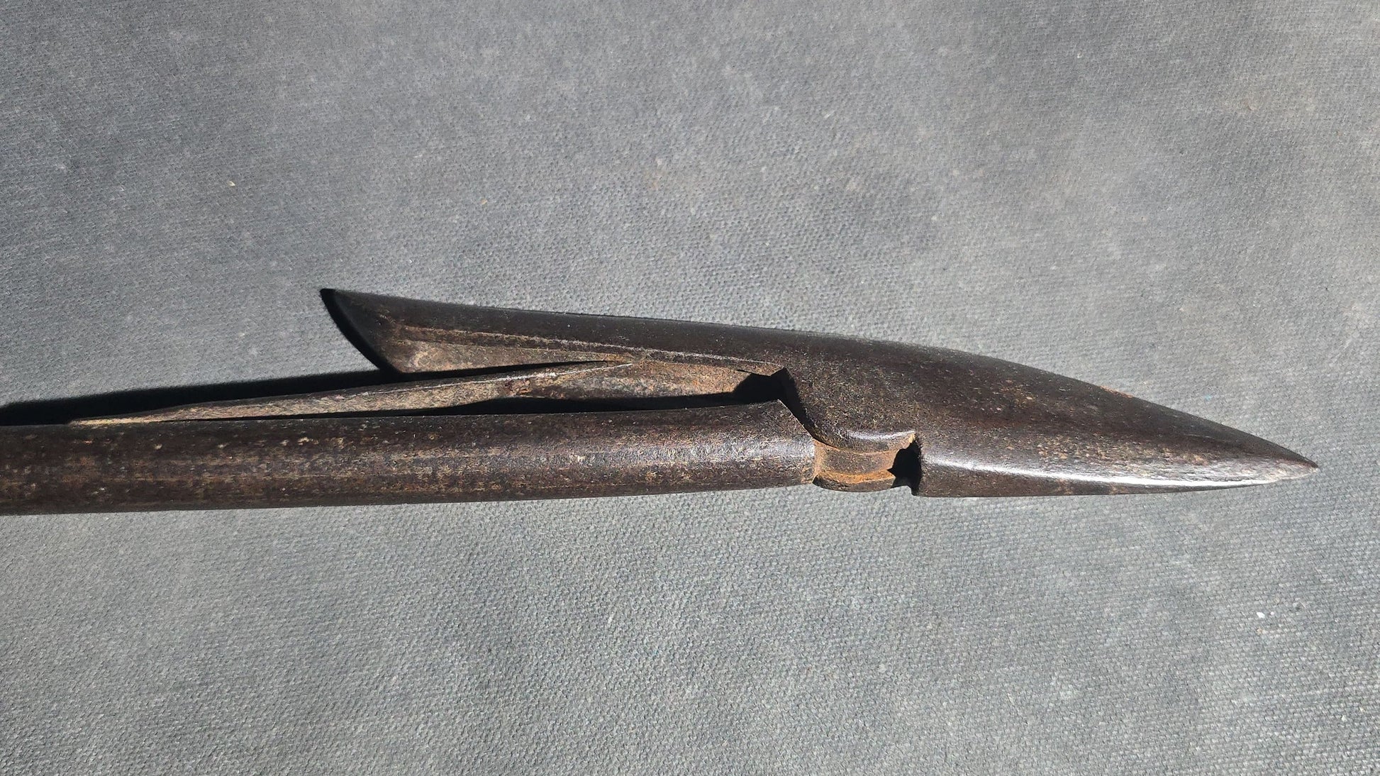 Antique Wrought Iron Toggle Harpoon Head with Remaining Rope Work at Shaft, Mid-19th Century