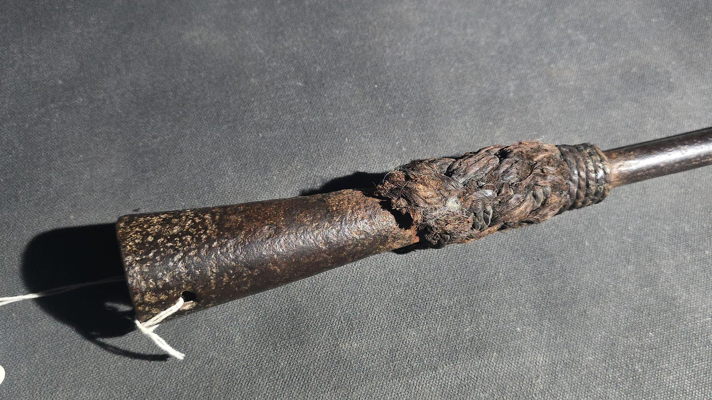 Antique Wrought Iron Toggle Harpoon Head with Remaining Rope Work at Shaft, Mid-19th Century