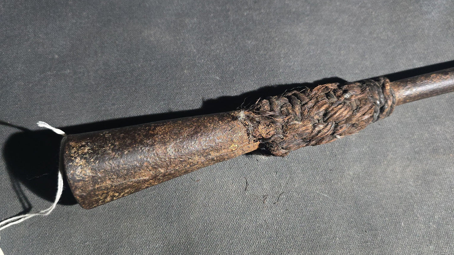 Antique Wrought Iron Toggle Harpoon Head with Remaining Rope Work at Shaft, Mid-19th Century