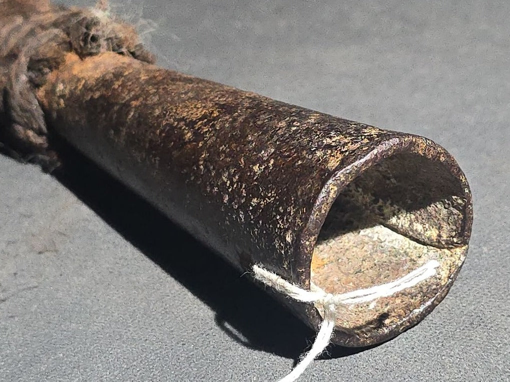 Antique Wrought Iron Toggle Harpoon Head with Remaining Rope Work at Shaft, Mid-19th Century