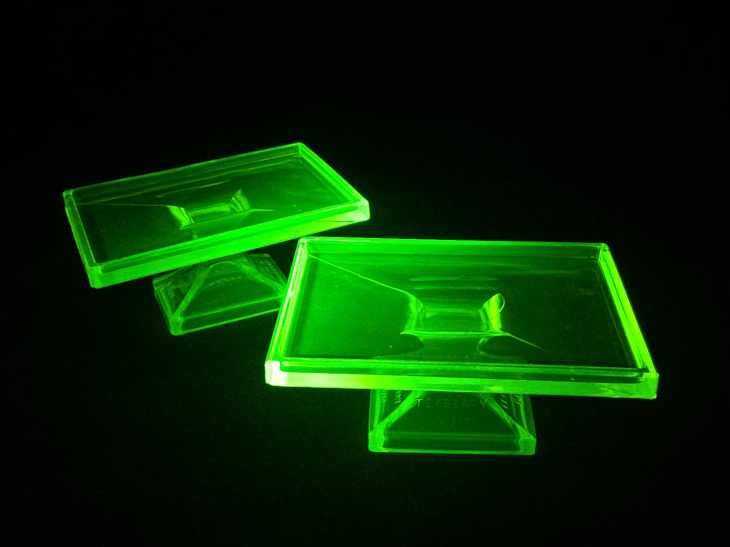 Pair of Antique Clark's Teaberry Gum Uranium Glass Pedestal Store Display Stands Advertising, UV Reactive