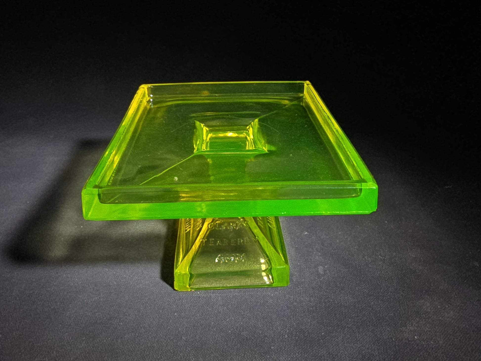 Pair of Antique Clark's Teaberry Gum Uranium Glass Pedestal Store Display Stands Advertising, UV Reactive