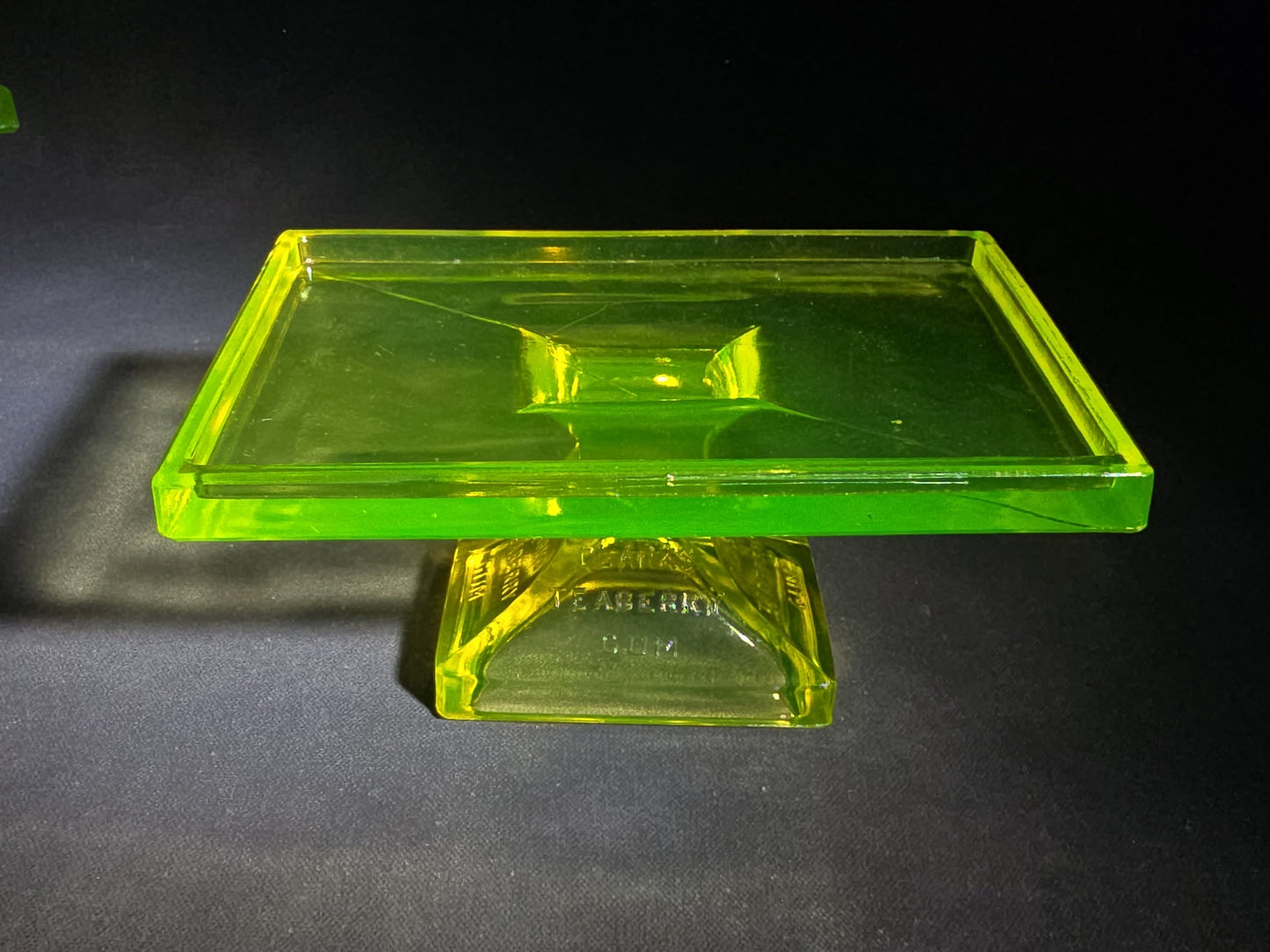 Pair of Antique Clark's Teaberry Gum Uranium Glass Pedestal Store Display Stands Advertising, UV Reactive