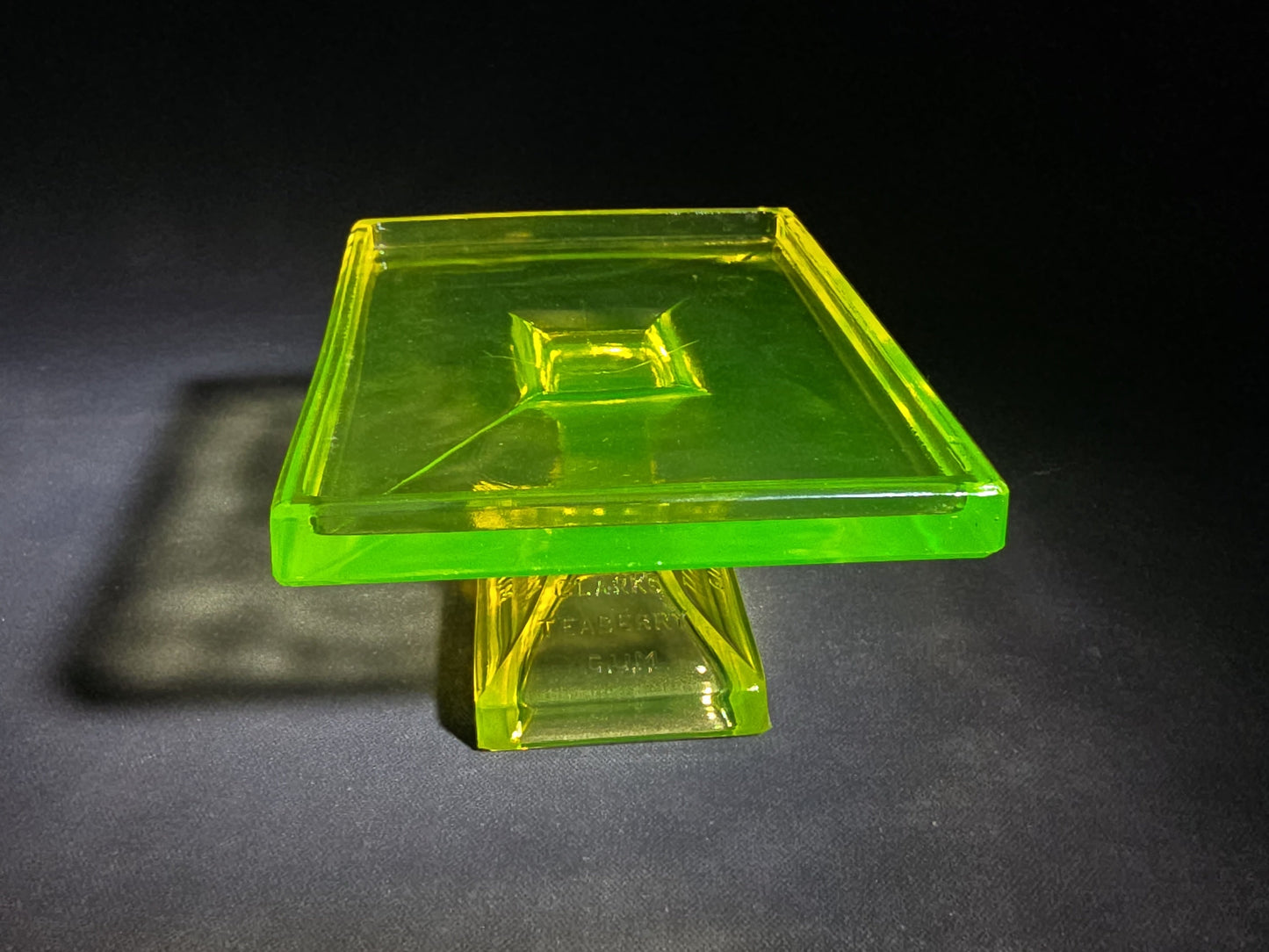 Pair of Antique Clark's Teaberry Gum Uranium Glass Pedestal Store Display Stands Advertising, UV Reactive