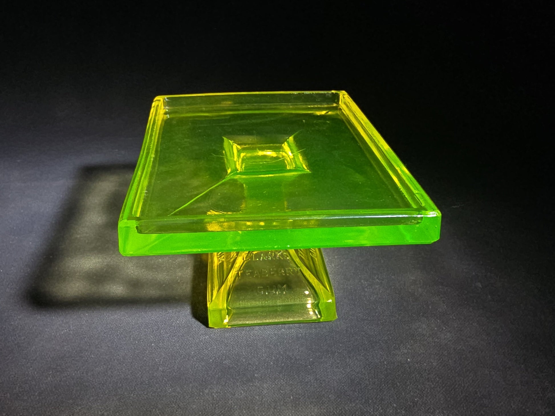 Pair of Antique Clark's Teaberry Gum Uranium Glass Pedestal Store Display Stands Advertising, UV Reactive