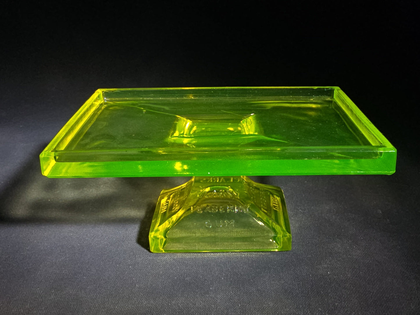 Pair of Antique Clark's Teaberry Gum Uranium Glass Pedestal Store Display Stands Advertising, UV Reactive