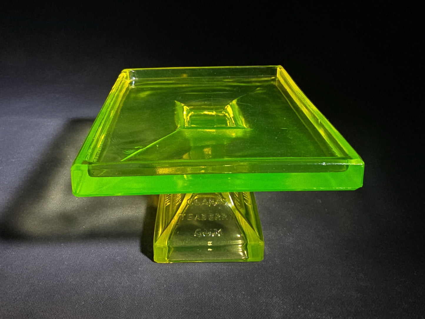 Pair of Antique Clark's Teaberry Gum Uranium Glass Pedestal Store Display Stands Advertising, UV Reactive
