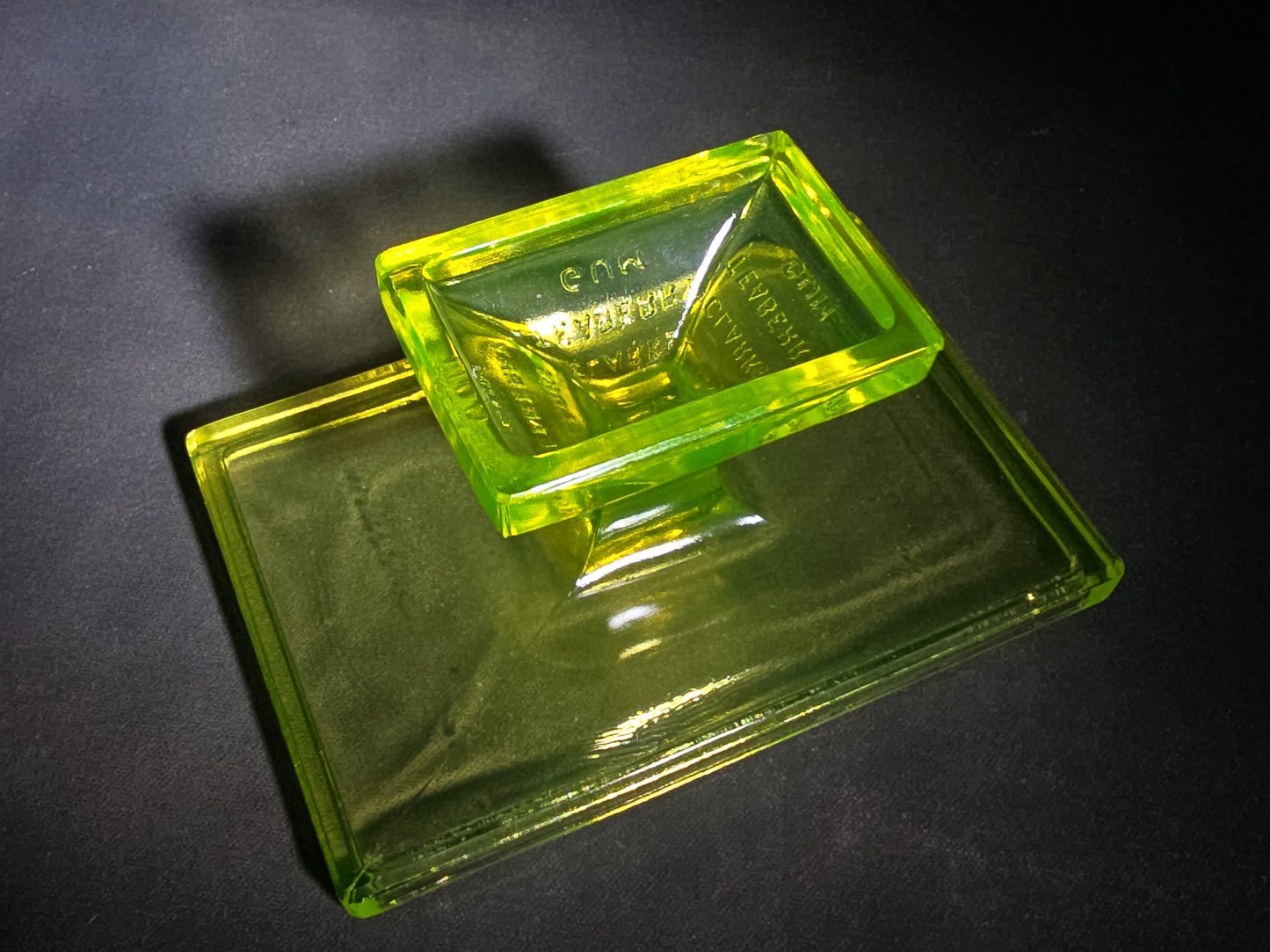 Pair of Antique Clark's Teaberry Gum Uranium Glass Pedestal Store Display Stands Advertising, UV Reactive