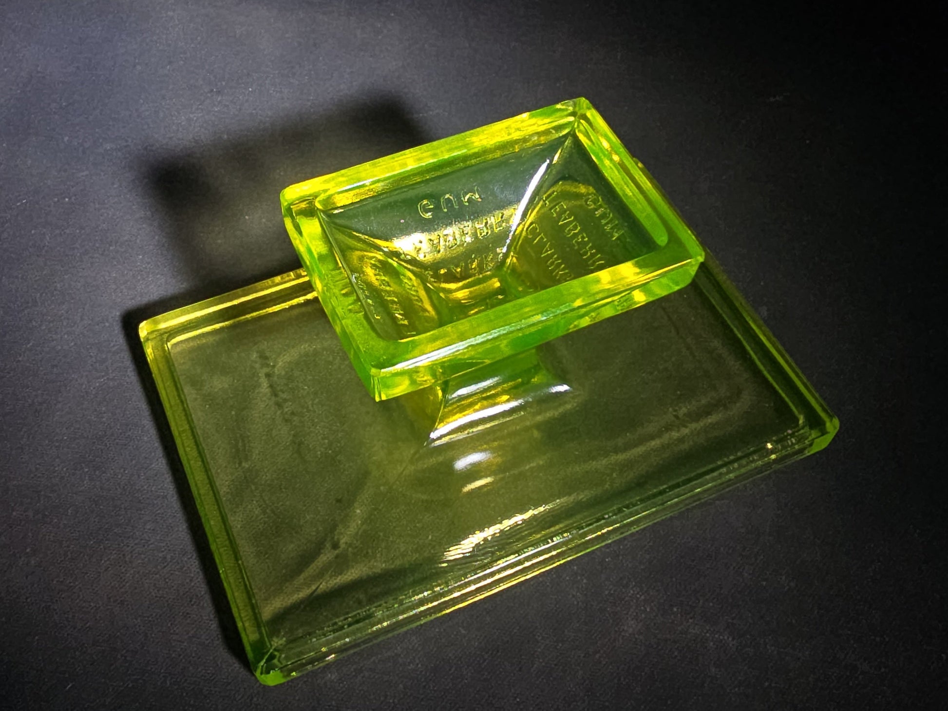 Pair of Antique Clark's Teaberry Gum Uranium Glass Pedestal Store Display Stands Advertising, UV Reactive