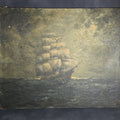 Lot 039 - Antique Unsigned Oil Painting on Canvas, Tall Ship at Sea, 30" W x 24-1/4" H