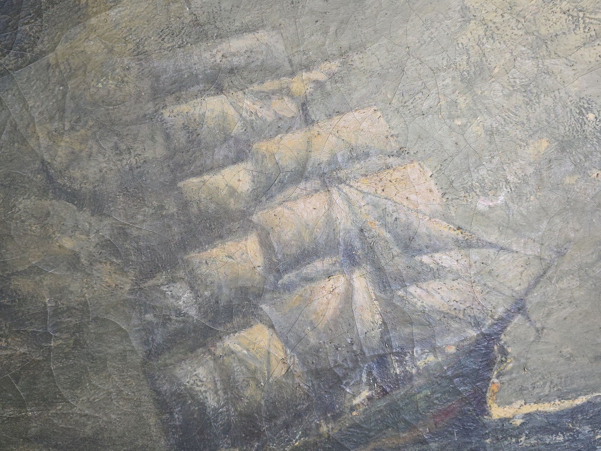 Antique Unsigned Oil Painting on Canvas, Tall Ship at Sea