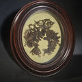 Lot 004 - Antique Victorian Human Hair Wreath in Oval Walnut Shadow Box Frame, Assembled from Victorian-Era Components, 8" L x 9-1/2" H