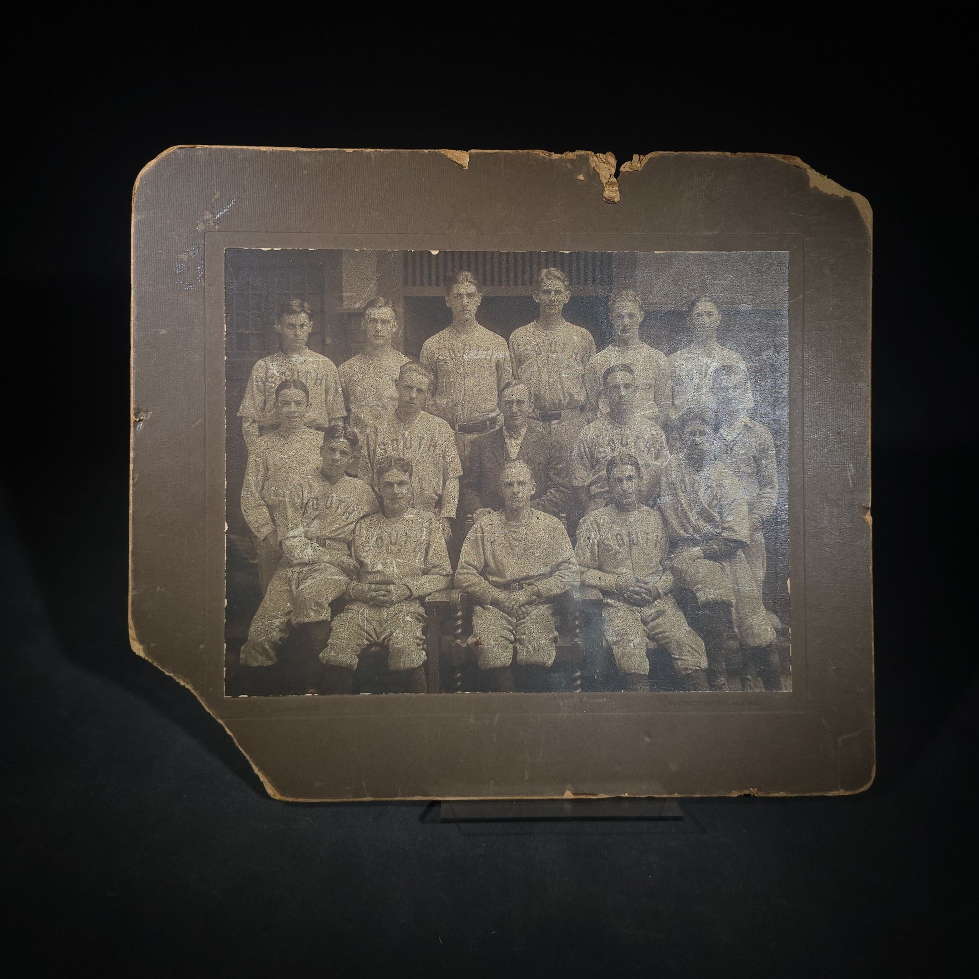 Antique Board-Mounted Photograph of a "South" Baseball Team, Photographed by J.C. Bushong, Worcester, Massachusetts