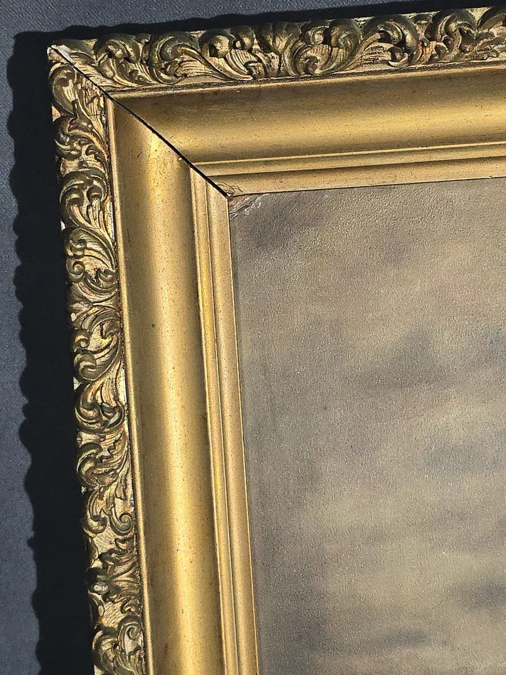 Antique Oil Painting on Board, Moonlit Sailboat Near Lighthouse, Signed "Wood" on Verso, in Gilt Frame