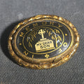 Lot 005 - Antique English Victorian Mourning Brooch, "In Memory of My Dear Son" With Tombstone, Cross, and Weeping Willow Motif, 1-1/2" L x 1-1/8" W