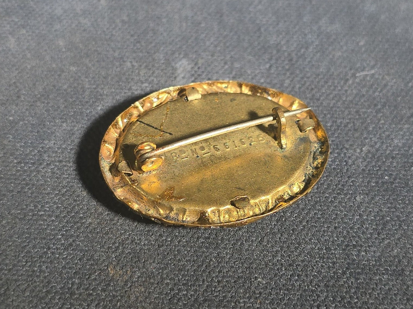 Antique English Victorian Mourning Brooch, "In Memory Of My Dear Son" with Tombstone, Cross, and Weeping Willow Motif