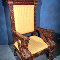 Lot 002 - Vintage Renaissance Revival Carved Throne Chair with Figural Arm Supports, 35-1/2" L x 68" H