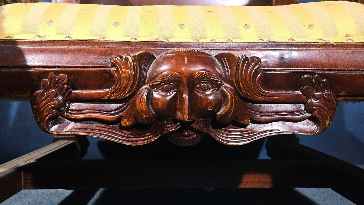 Vintage Renaissance Revival Carved Throne Chair with Figural Arm Supports