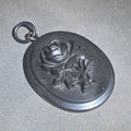 Lot 006 - Antique Victorian Mourning Pendant with Carved Rose Motif and Bail, 1-3/4" W x 2" H