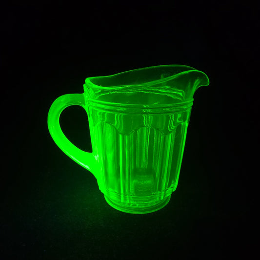 Vintage Green Uranium Glass Creamer Pitcher with Ribbed Panel Pattern, UV Reactive