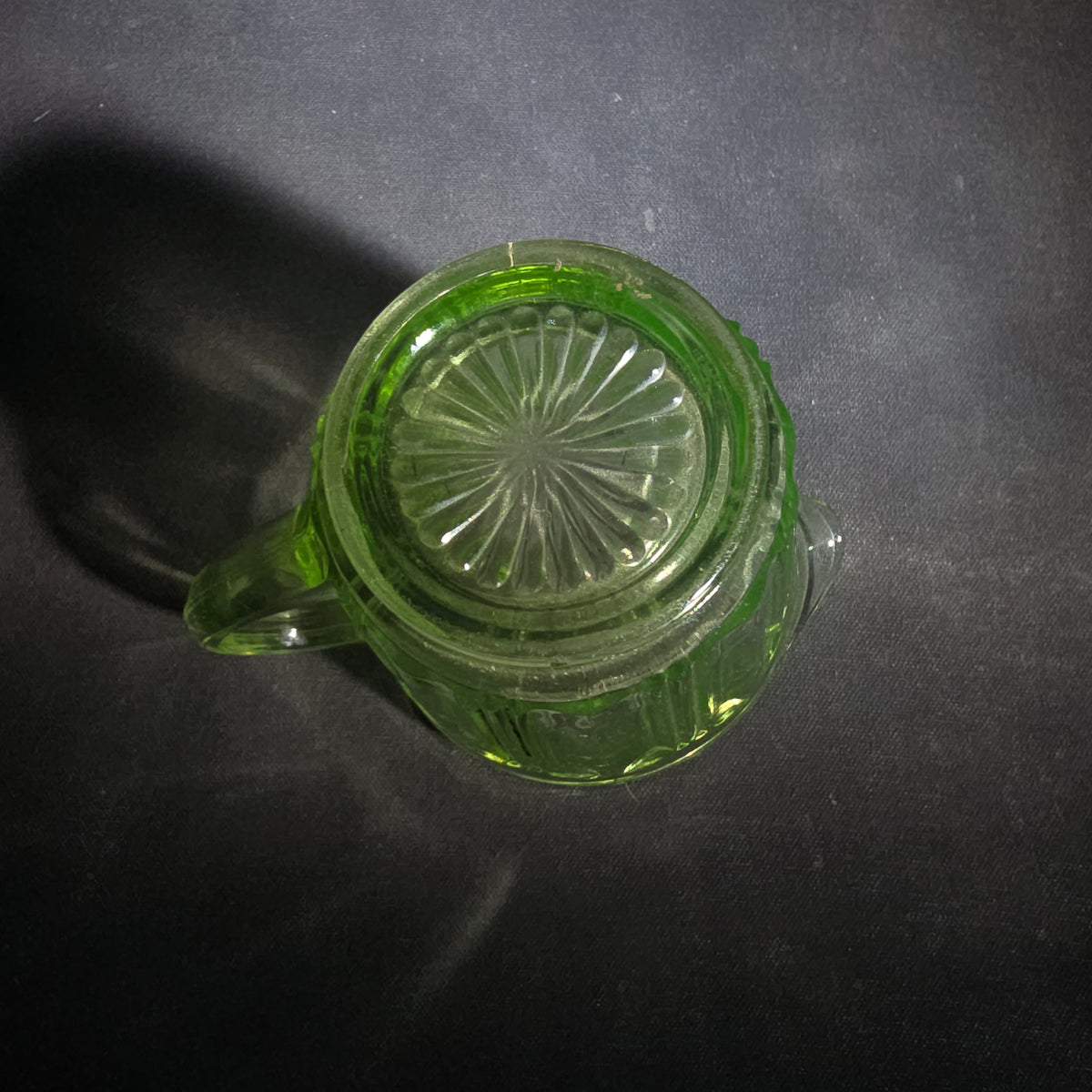 Vintage Green Uranium Glass Creamer Pitcher with Ribbed Panel Pattern, UV Reactive