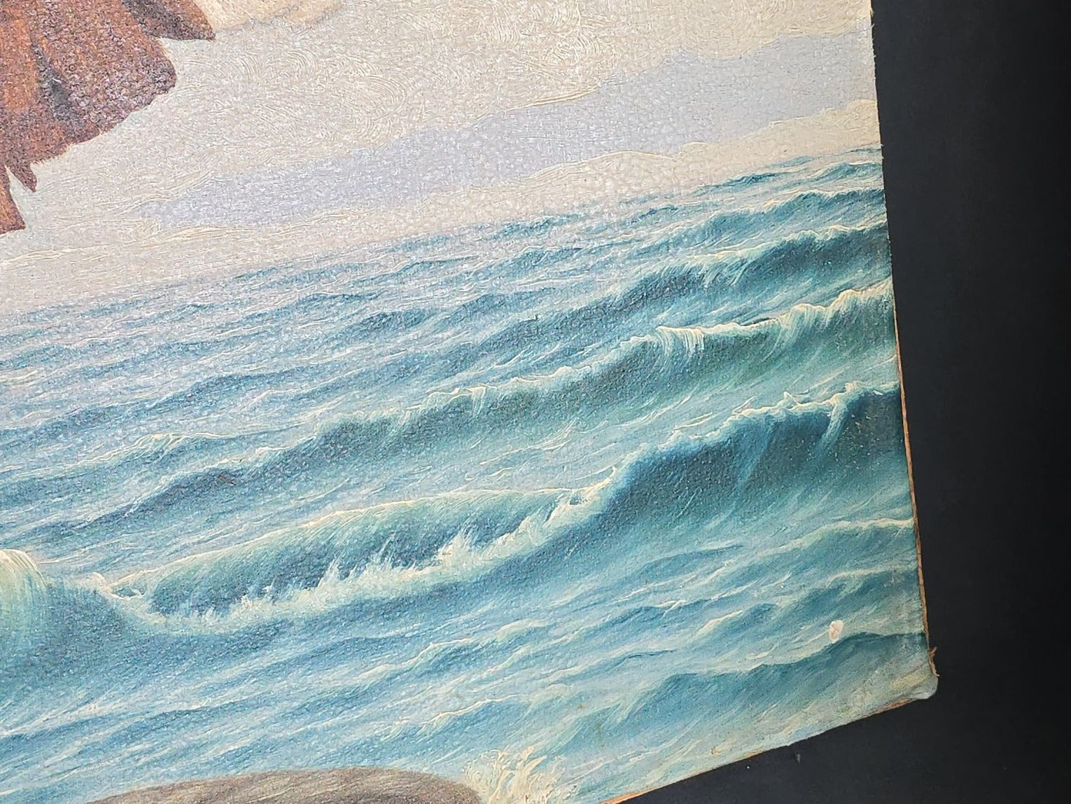 Vintage Oil Painting on Board, Two Eagles Attacking Prey on a Rocky Coastline, Signed J.L. Weideman, Dated 1941