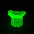 Lot 010 - Antique Uranium Glass Top Hat Toothpick Holder with Daisy and Button Pattern, UV Reactive, 2-1/2" H