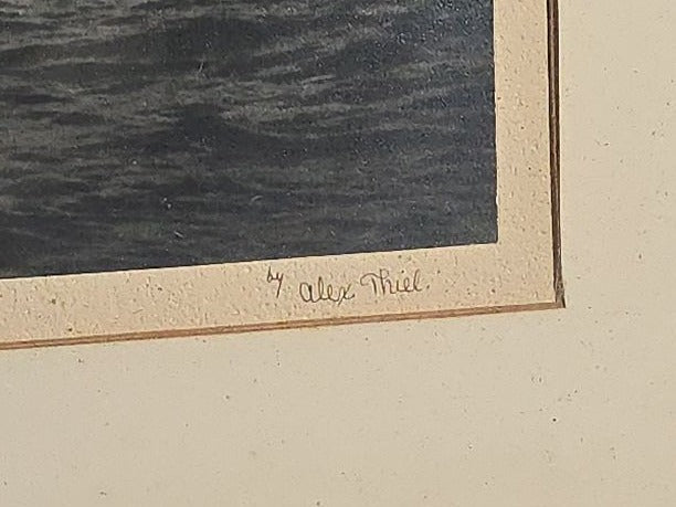 Vintage Framed Black and White Photograph of the Sailboat "Indigo" Under Sail, Photographed by Alex Thiel, Signed