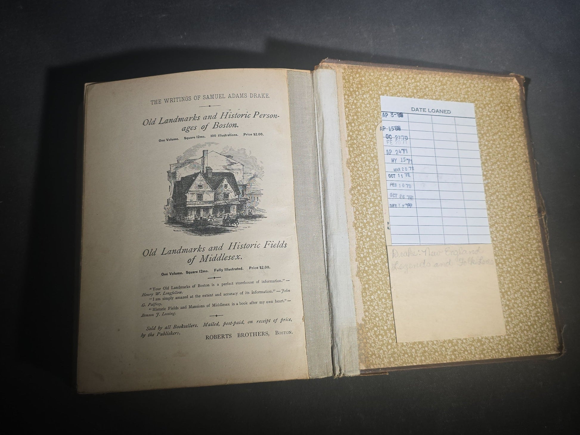 "A Book of New England Legends and Folk Lore in Prose and Poetry" Antique Illustrated Folklore Book by Samuel Adams Drake, Illustrated by F. T. Merrill, Published by Roberts Brothers, Boston, Massachusetts, 1884