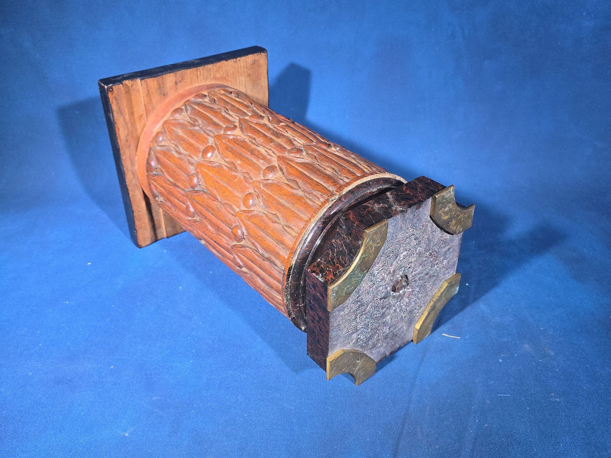 Antique Carved Wood Pedestal Plant Stand with Brass-Accented Slate Base