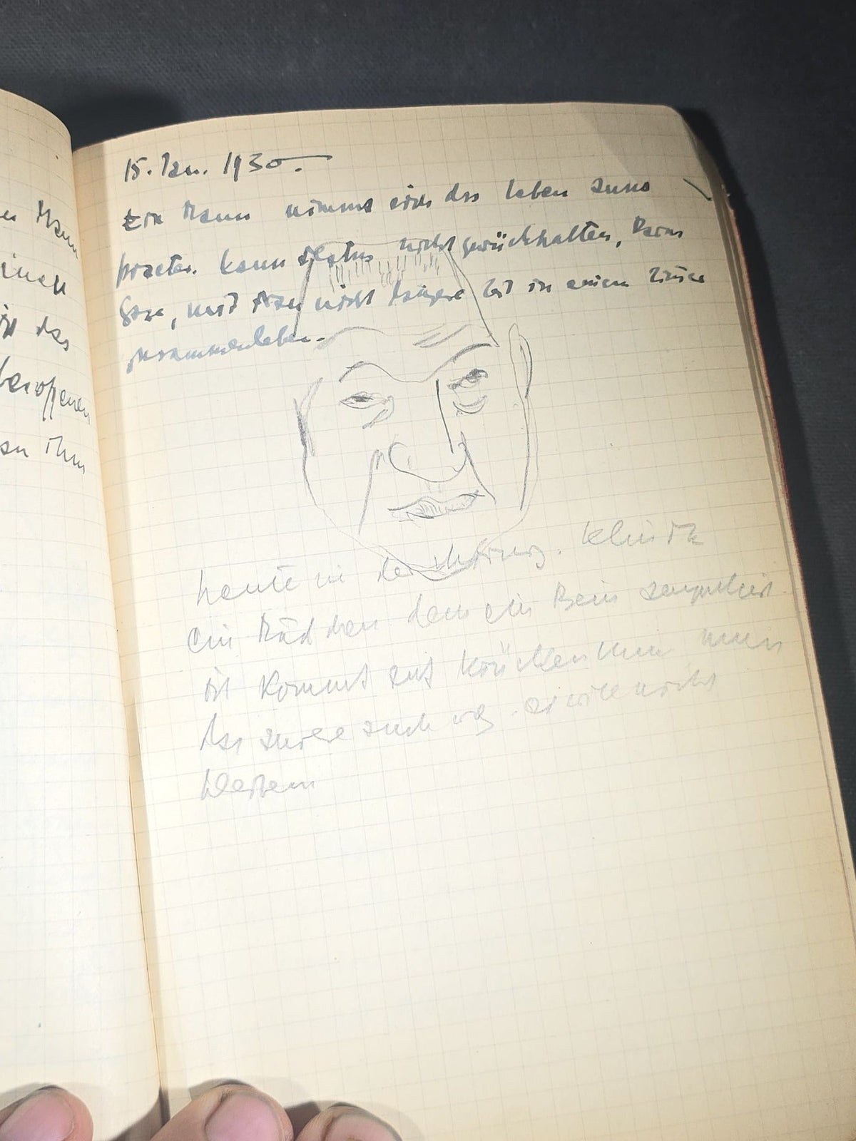 Antique Handwritten German-Language Personal Journal of Otto Vorchheimer, Würzburg, Germany, Circa 1928-1931, with Diary Entries, Philosophical Reflections, and Pencil Sketches