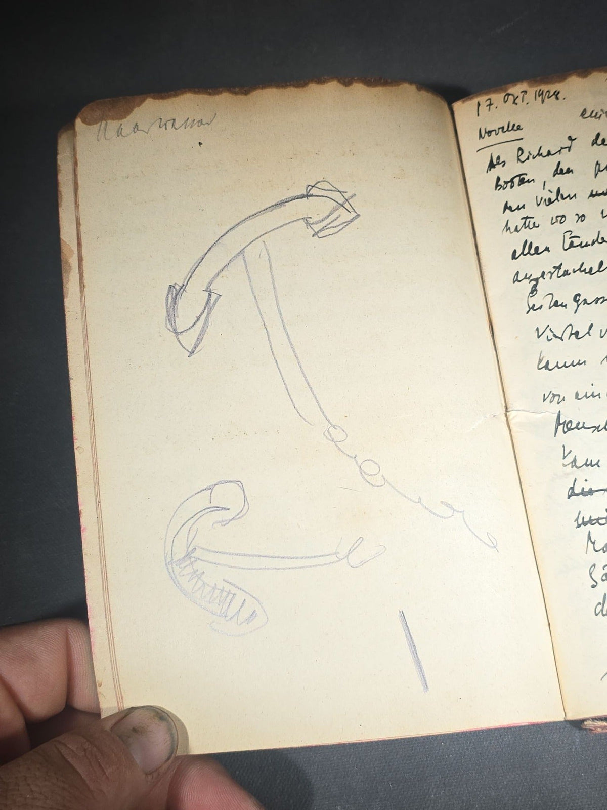 Antique Handwritten German-Language Personal Journal of Otto Vorchheimer, Würzburg, Germany, Circa 1928-1931, with Diary Entries, Philosophical Reflections, and Pencil Sketches