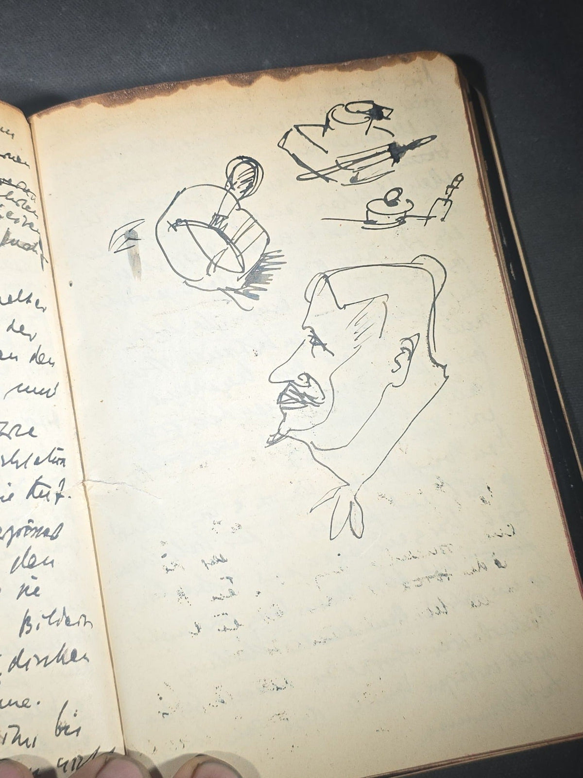 Antique Handwritten German-Language Personal Journal of Otto Vorchheimer, Würzburg, Germany, Circa 1928-1931, with Diary Entries, Philosophical Reflections, and Pencil Sketches