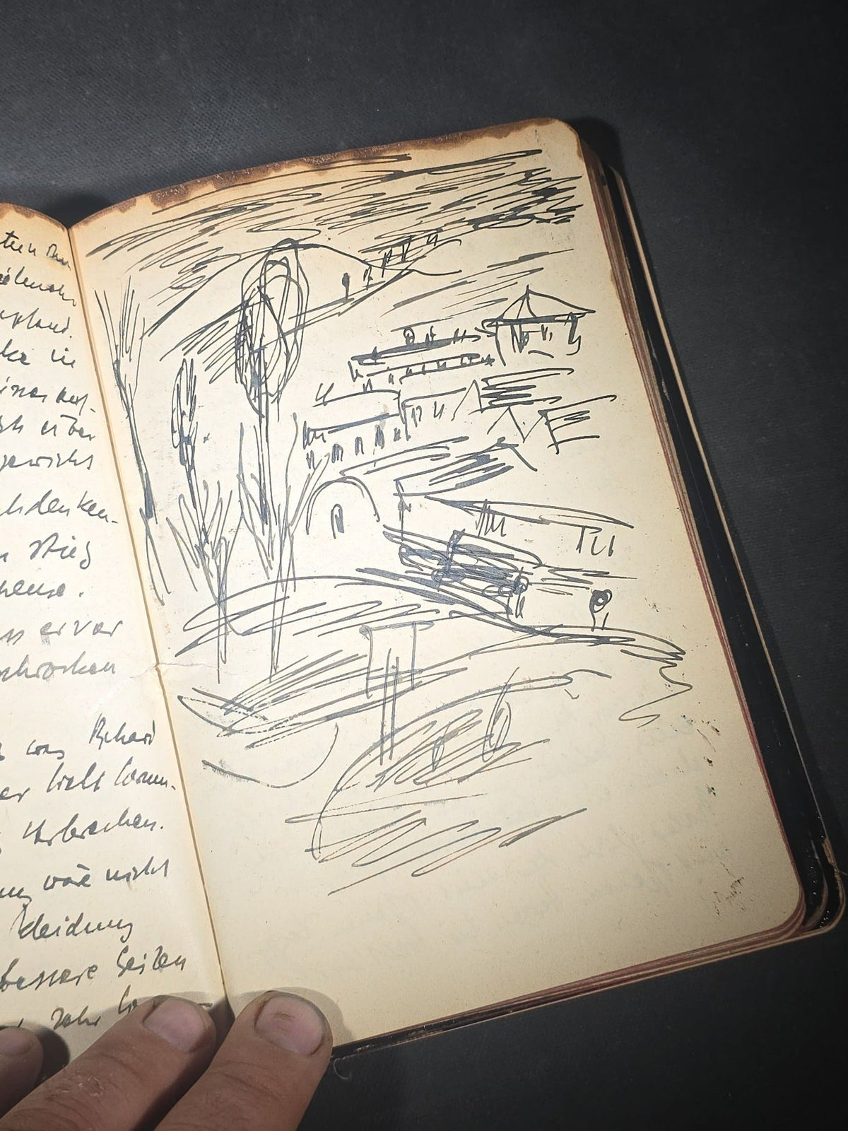 Antique Handwritten German-Language Personal Journal of Otto Vorchheimer, Würzburg, Germany, Circa 1928-1931, with Diary Entries, Philosophical Reflections, and Pencil Sketches