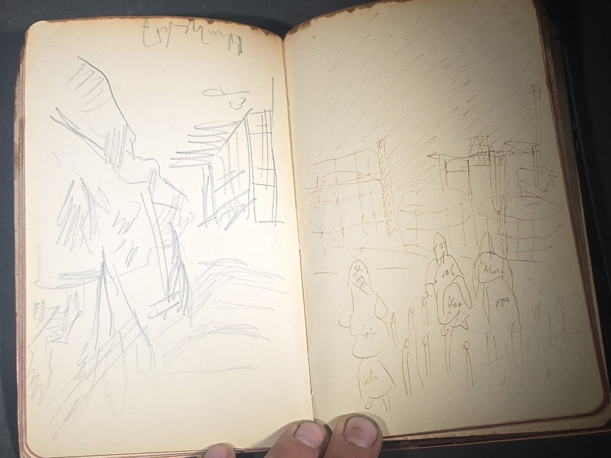 Antique Handwritten German-Language Personal Journal of Otto Vorchheimer, Würzburg, Germany, Circa 1928-1931, with Diary Entries, Philosophical Reflections, and Pencil Sketches