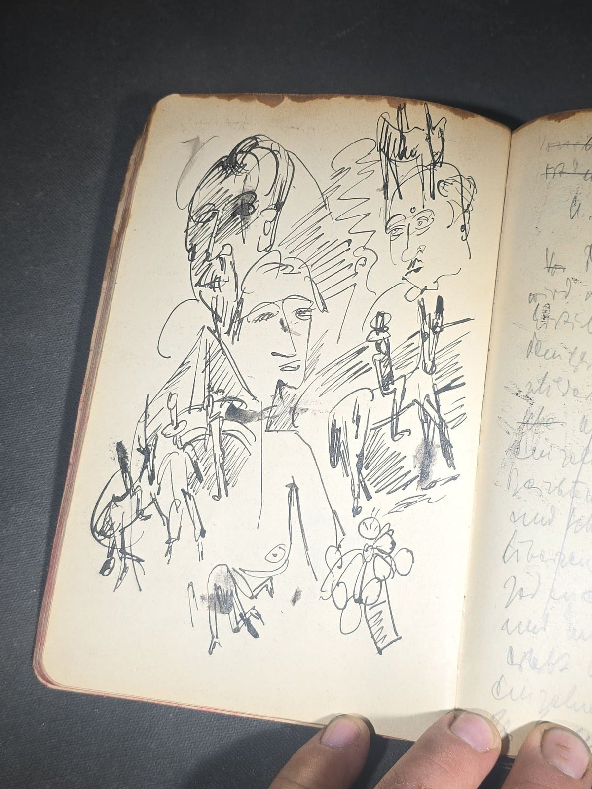Antique Handwritten German-Language Personal Journal of Otto Vorchheimer, Würzburg, Germany, Circa 1928-1931, with Diary Entries, Philosophical Reflections, and Pencil Sketches