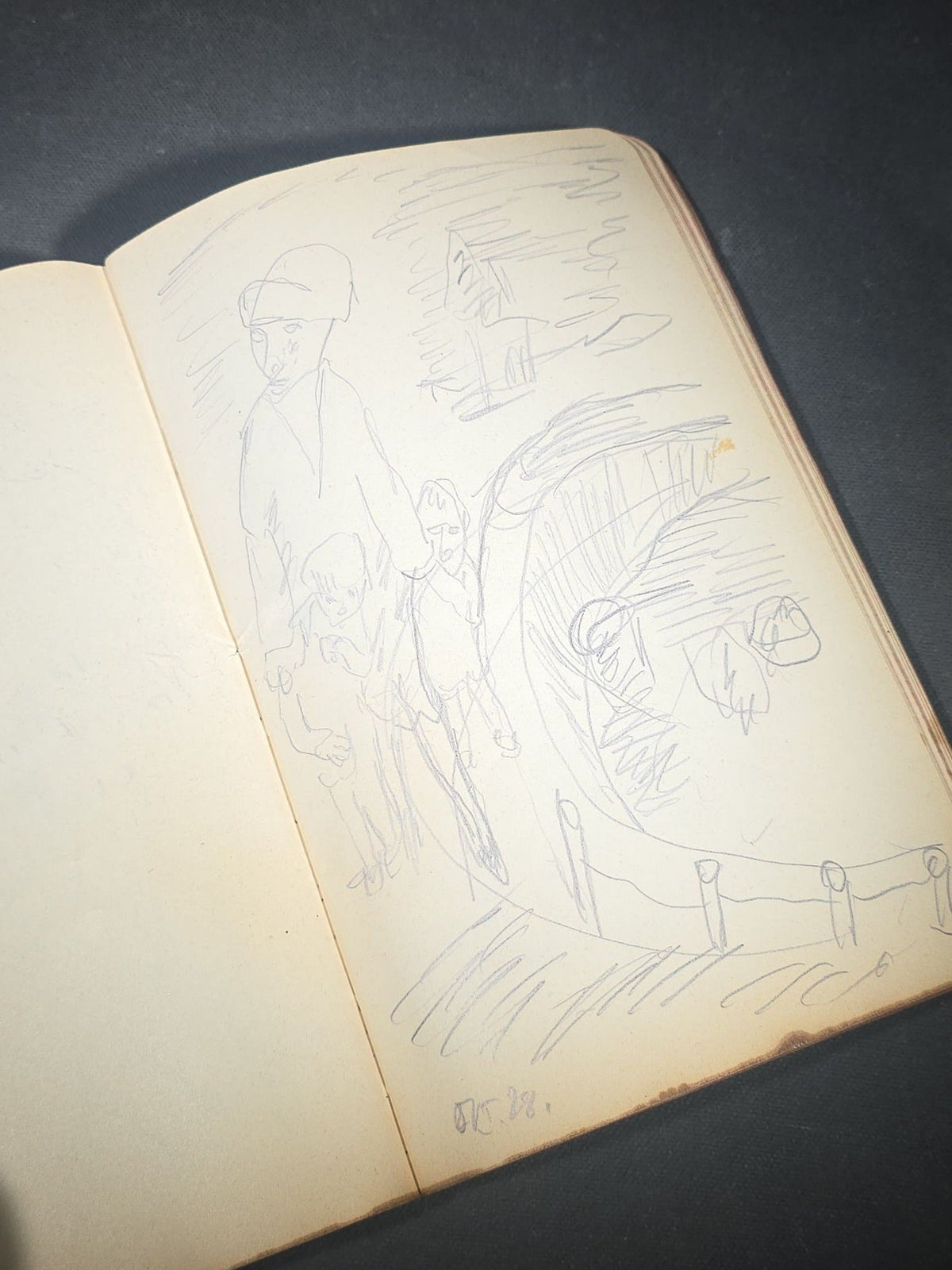 Antique Handwritten German-Language Personal Journal of Otto Vorchheimer, Würzburg, Germany, Circa 1928-1931, with Diary Entries, Philosophical Reflections, and Pencil Sketches