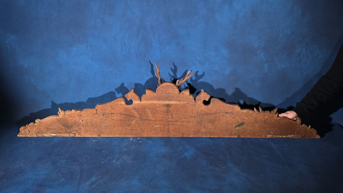 Antique Carved Oak Pediment with Stag Head and Griffins